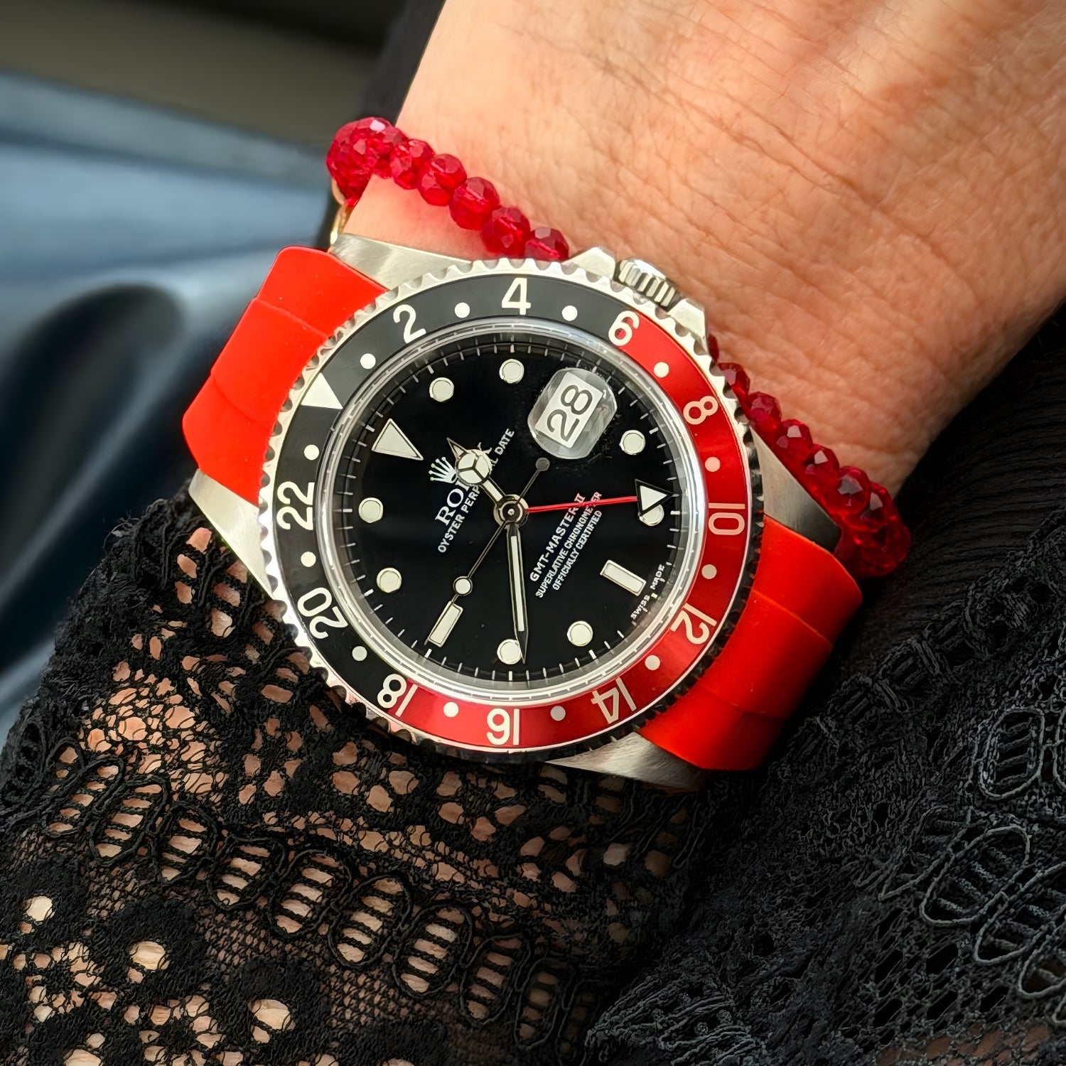 Faltschließe Kautschukarmband für Rolex GMT - Master II – Rot - Helvetus DE