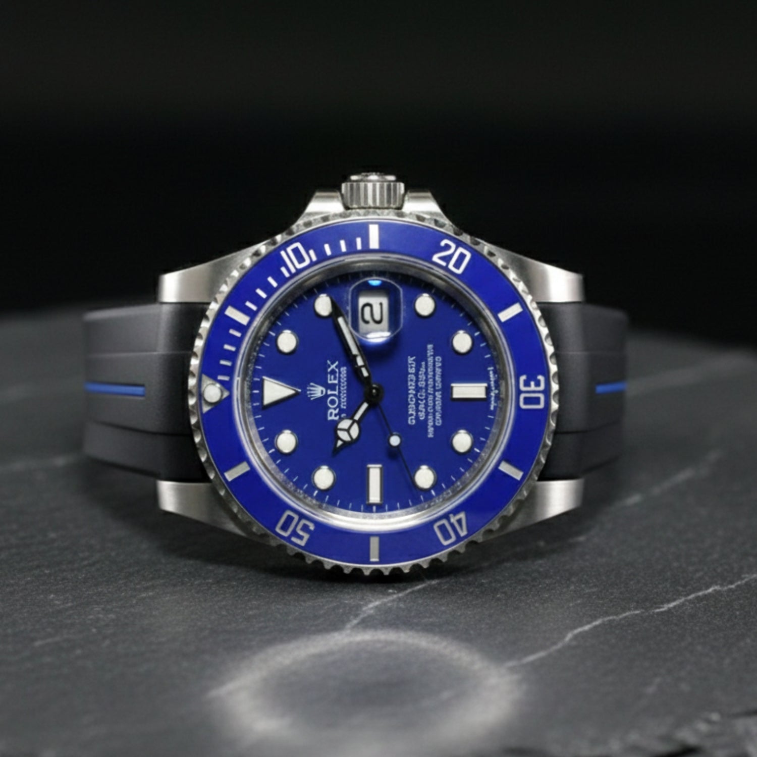 Faltschliesse Kautschukarmband für Rolex Submariner – Luxline® - Schwarz/Blau - Helvetus DE