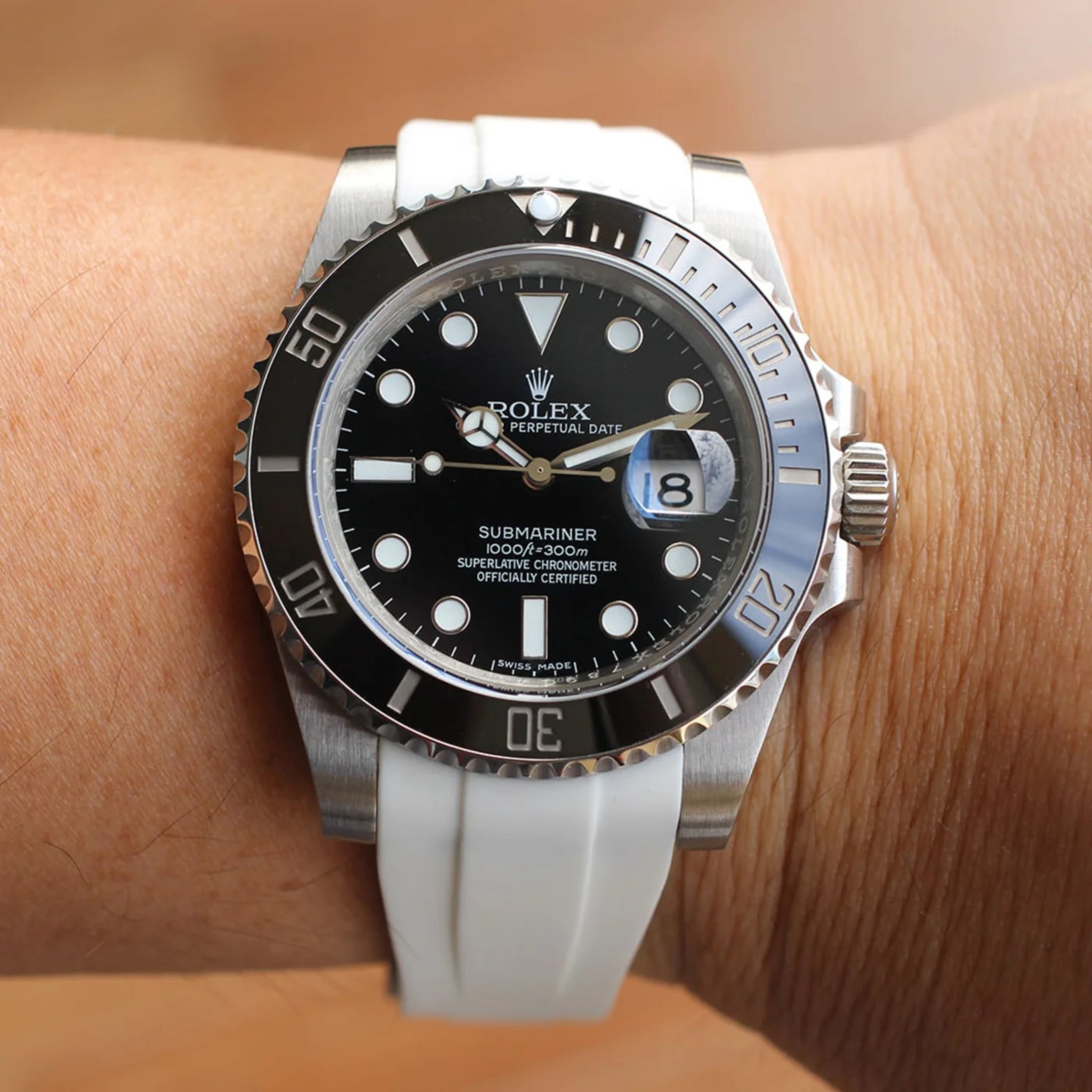 Faltschliesse Kautschukarmband für Rolex Submariner – Weiss - Helvetus DE
