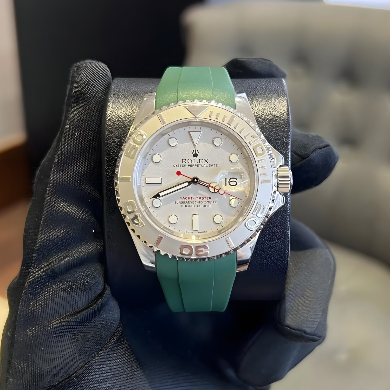 Faltschließe Kautschukarmband für Rolex Yacht - Master 40mm/42mm – Grün - Helvetus DE