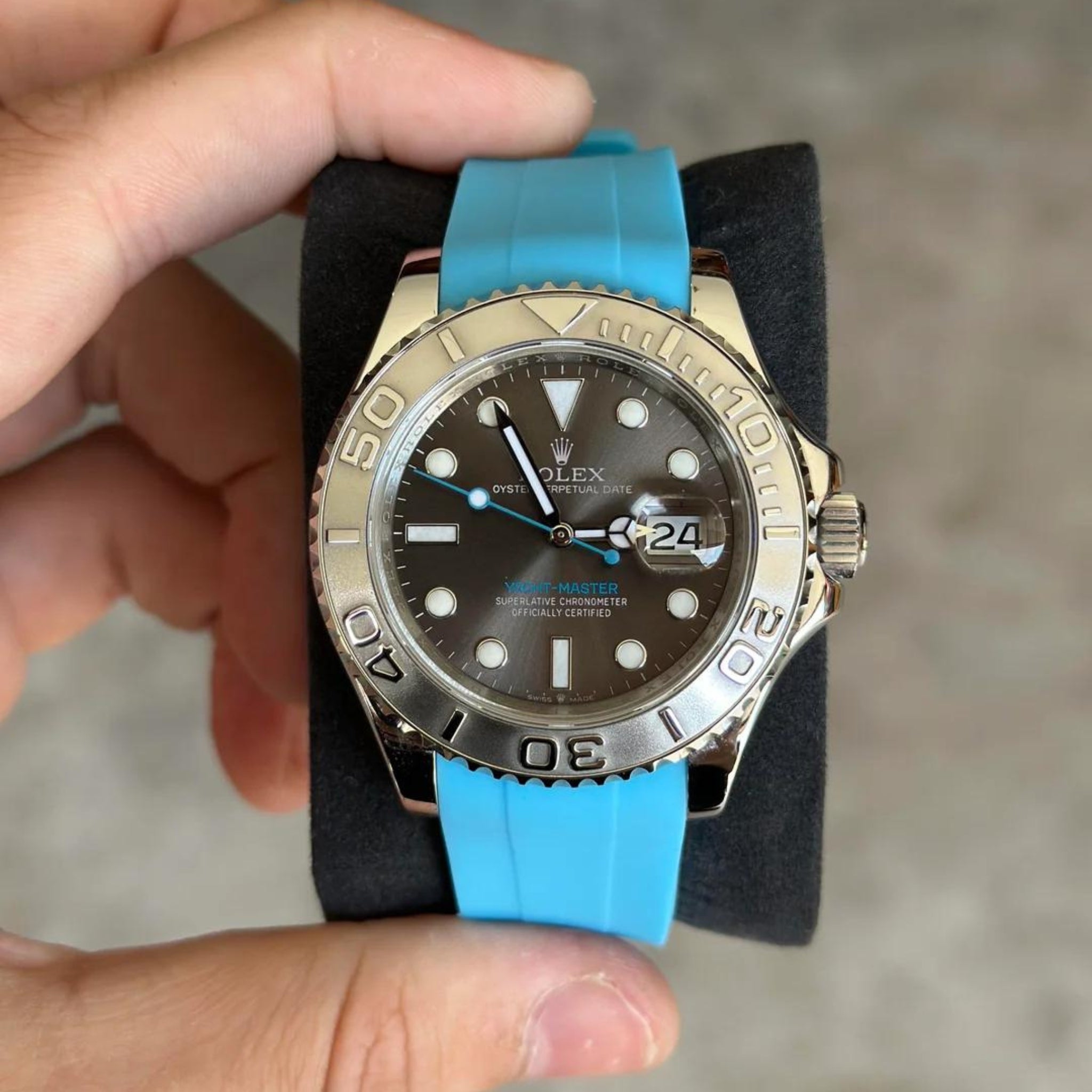 Faltschließe Kautschukarmband für Rolex Yacht - Master 40mm/42mm – Hell Blau - Helvetus DE