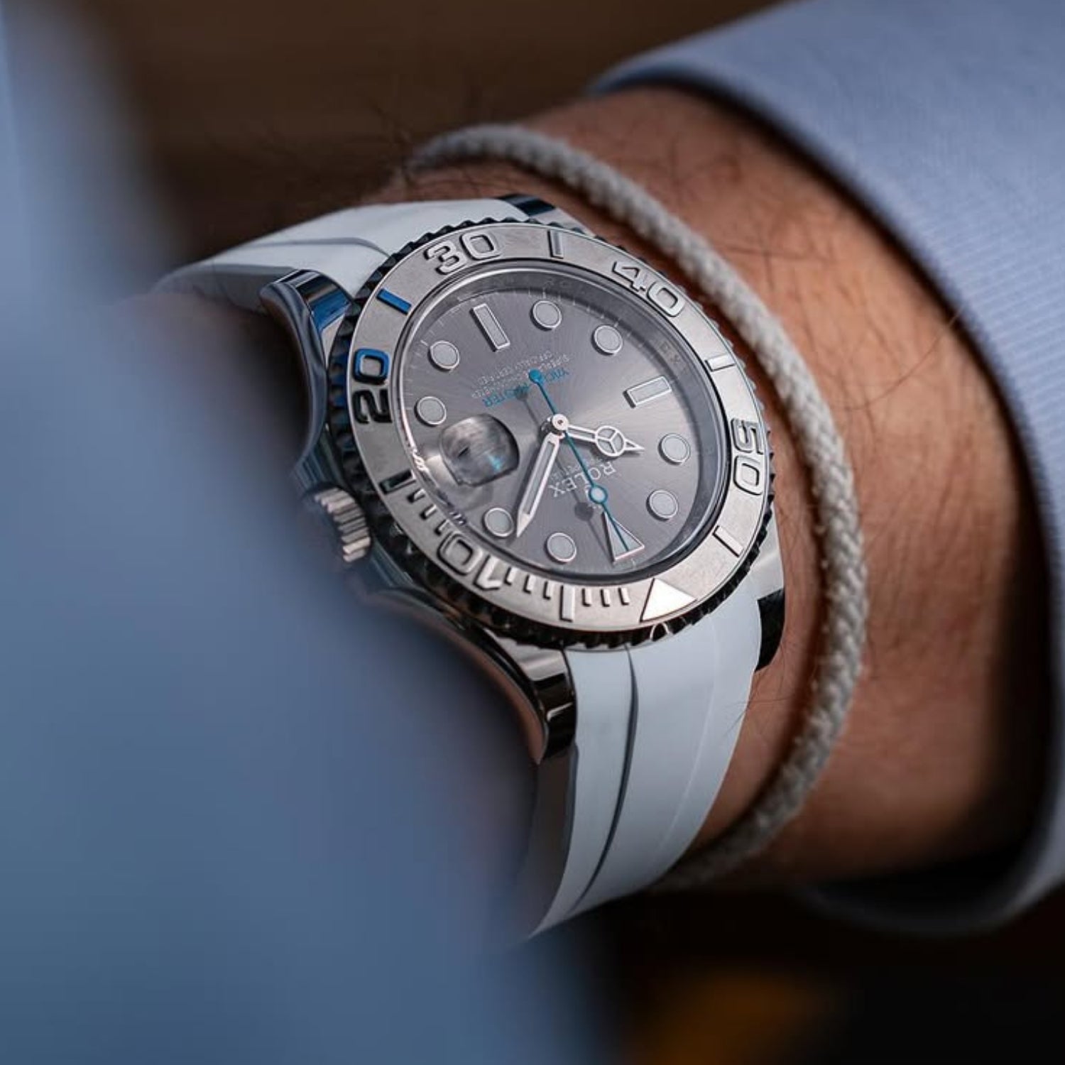 Faltschließe Kautschukarmband für Rolex Yacht - Master 40mm/42mm/37mm – Weiss - Helvetus DE