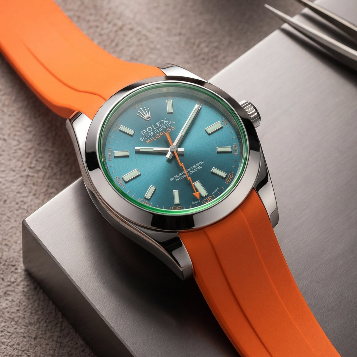 Faltschliessen Kautschukarmband für Rolex Milgauss in Orange - Helvetus