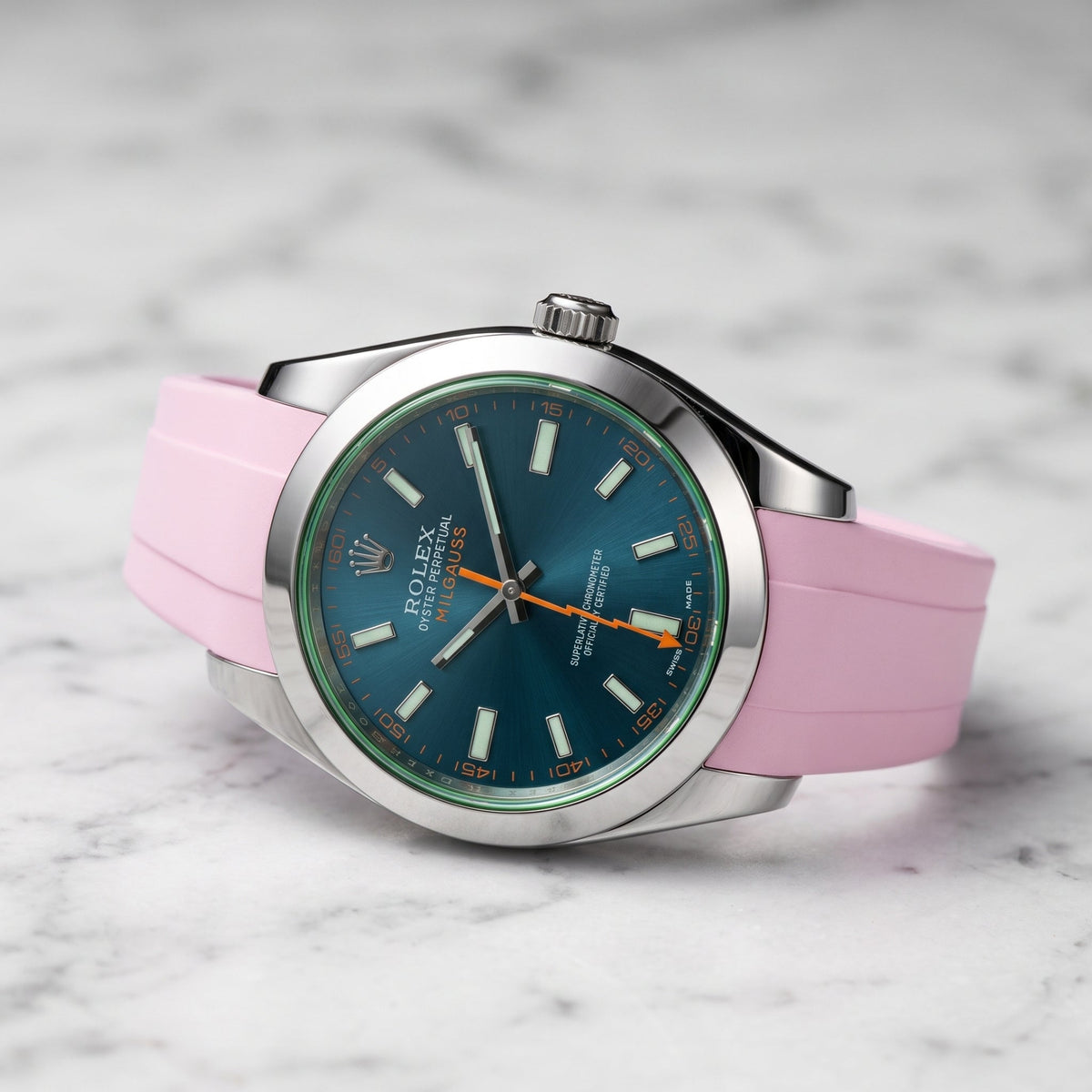 Faltschliessen Kautschukarmband für Rolex Milgauss in Pink - Helvetus