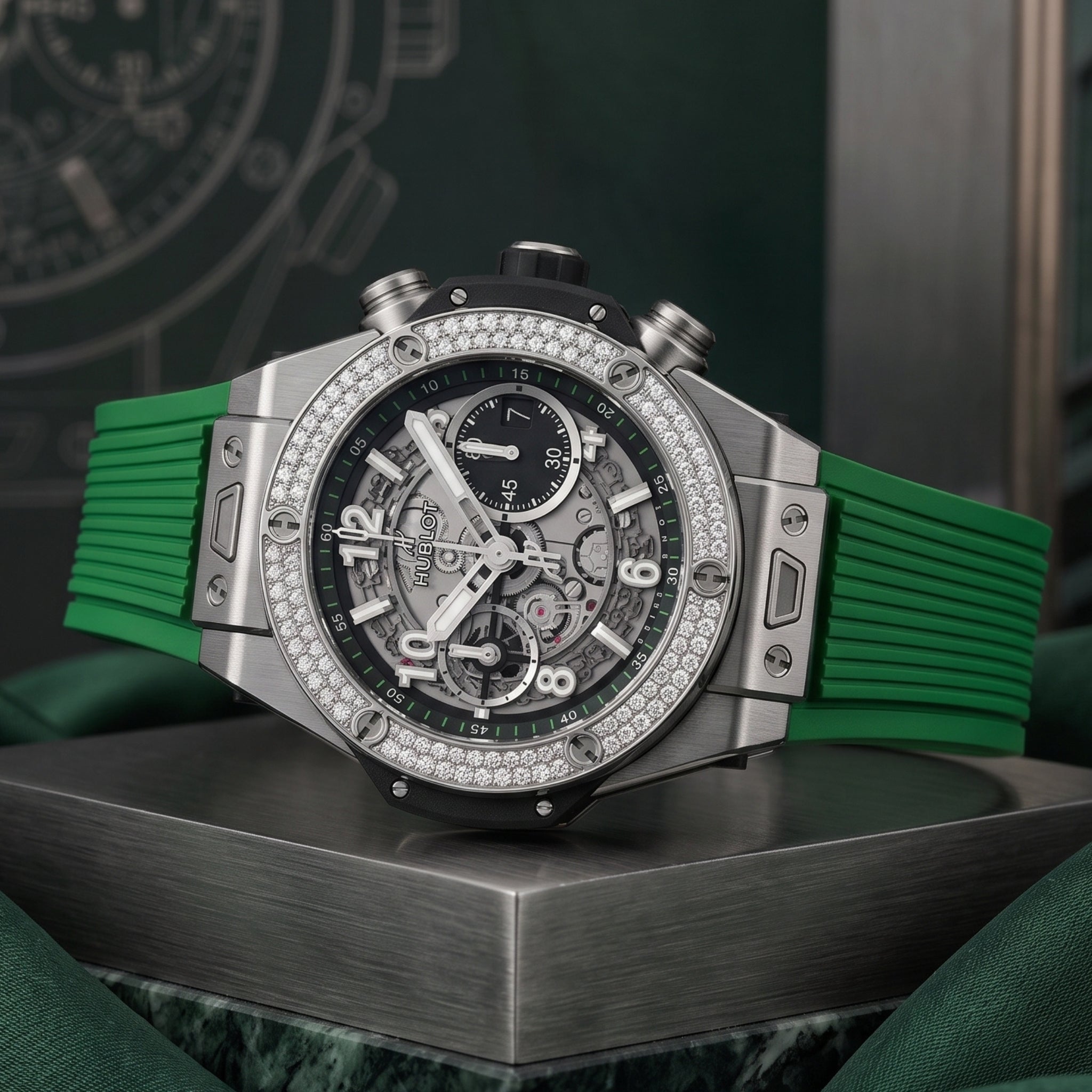 Hublot Big Bang Unico Click Armband aus Kautschuk – Grün - Helvetus