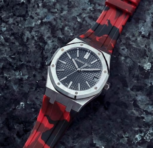 Kautschuk Armband - für alle Audemars Piguet Royal Oak 41mm - Rot Camouflage - Helvetus DE