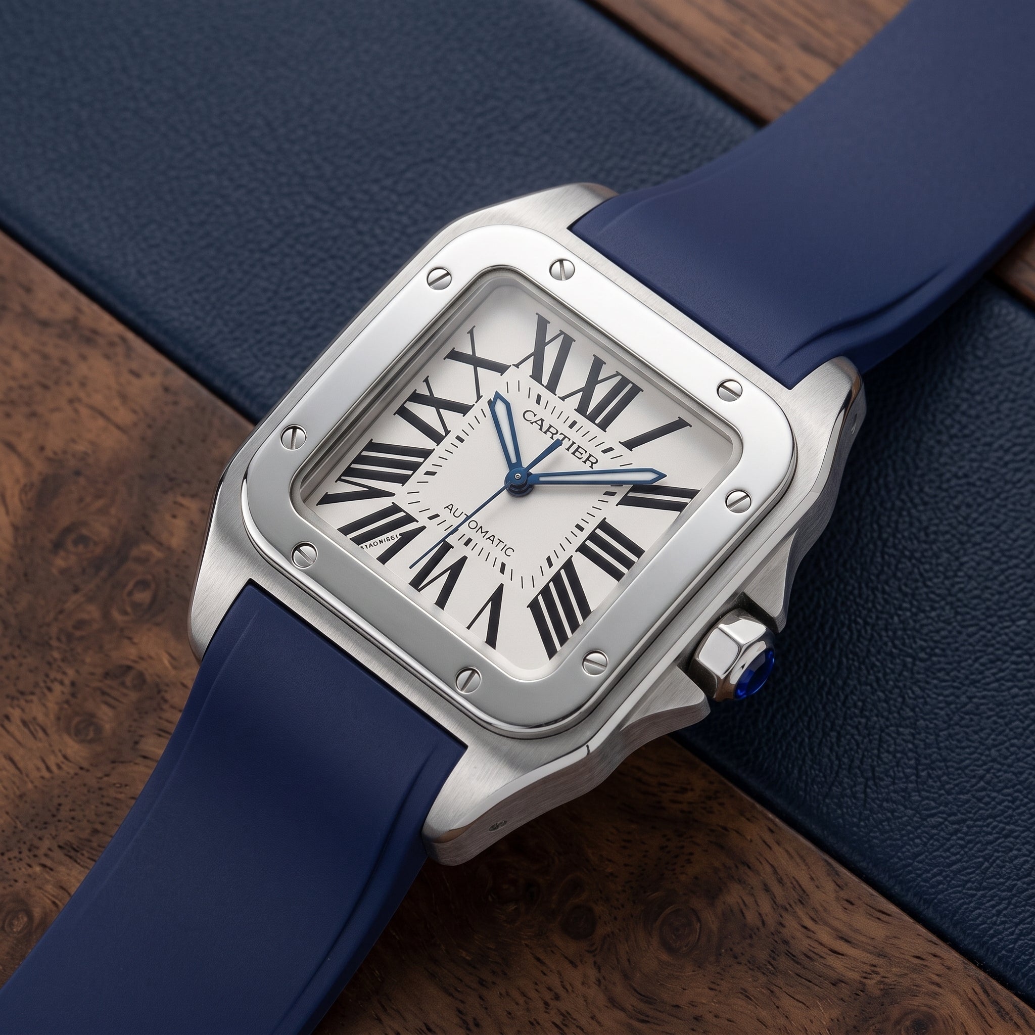 Kautschuk Armband für Cartier Santos 100 – Dunkel Blau - Helvetus
