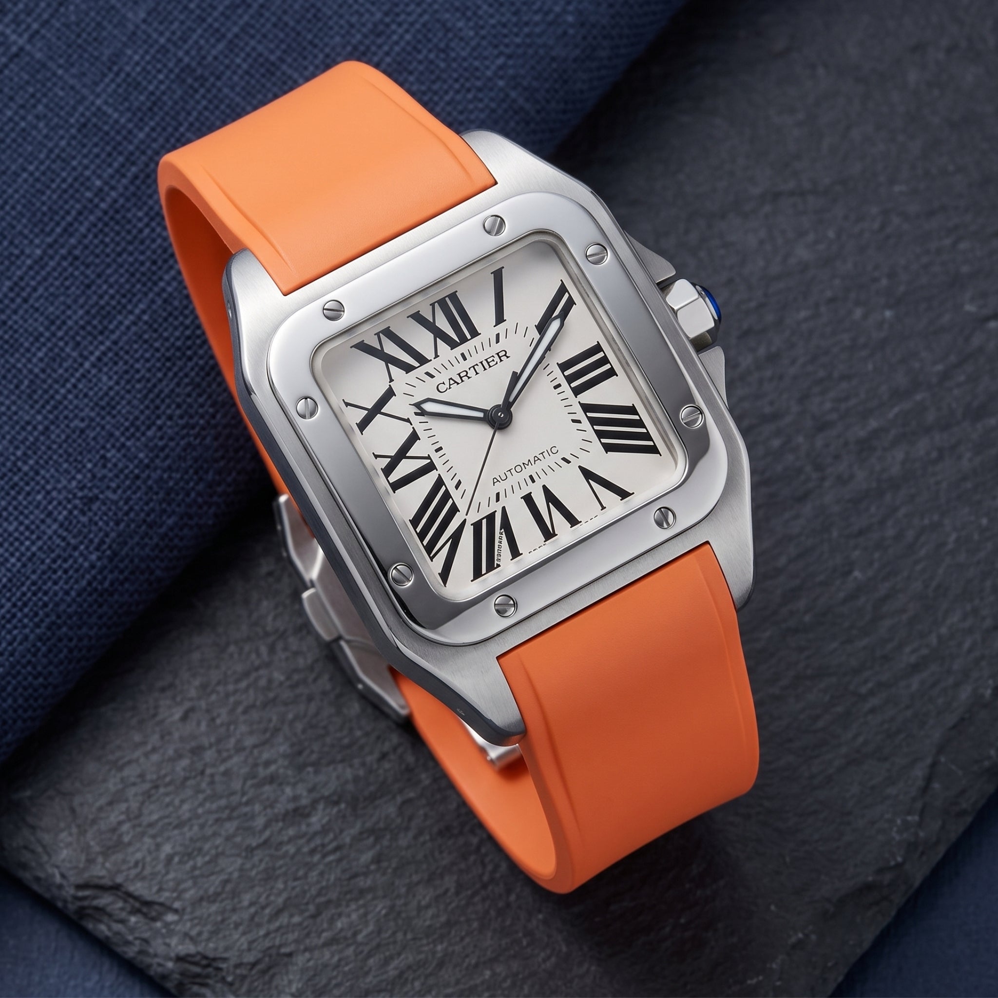 Kautschuk Armband für Cartier Santos 100 – Orange - Helvetus