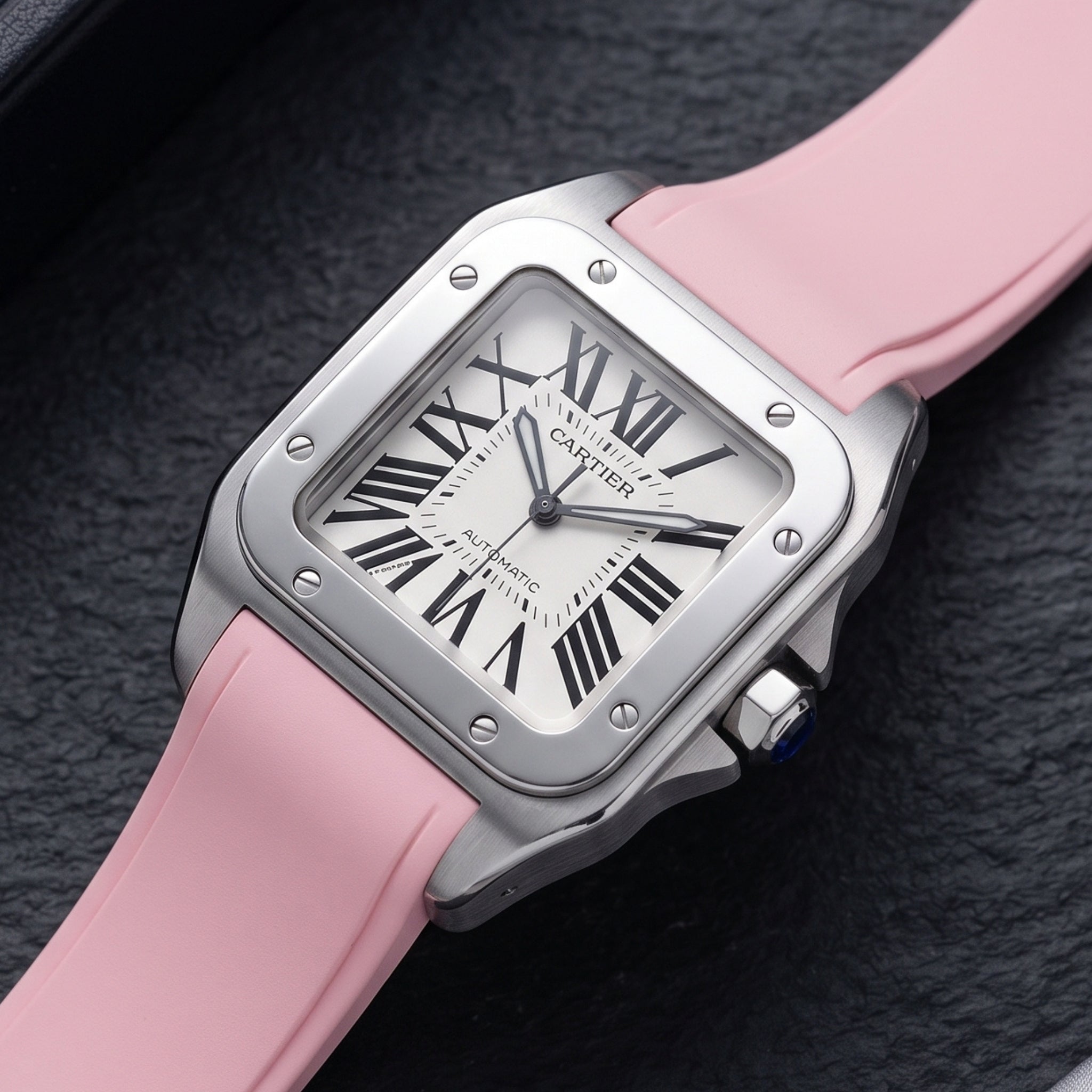 Kautschuk Armband für Cartier Santos 100 – Pink - Helvetus
