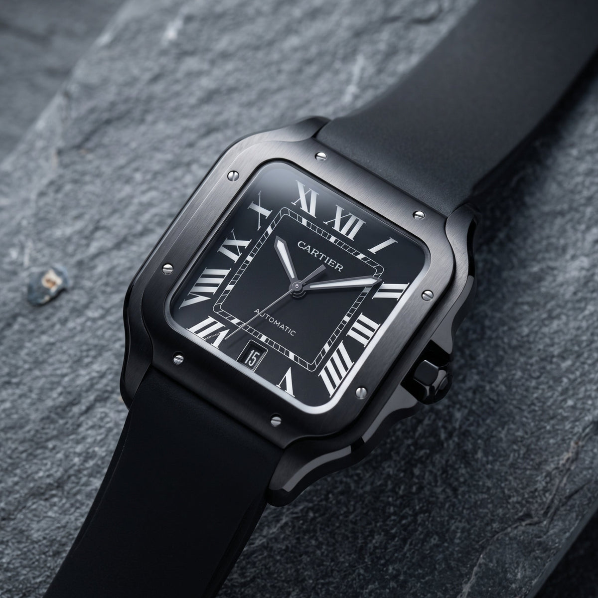 Kautschuk Armband für Santos de Cartier Medium/Large – Schwarz – Quick Switch/Release - Helvetus