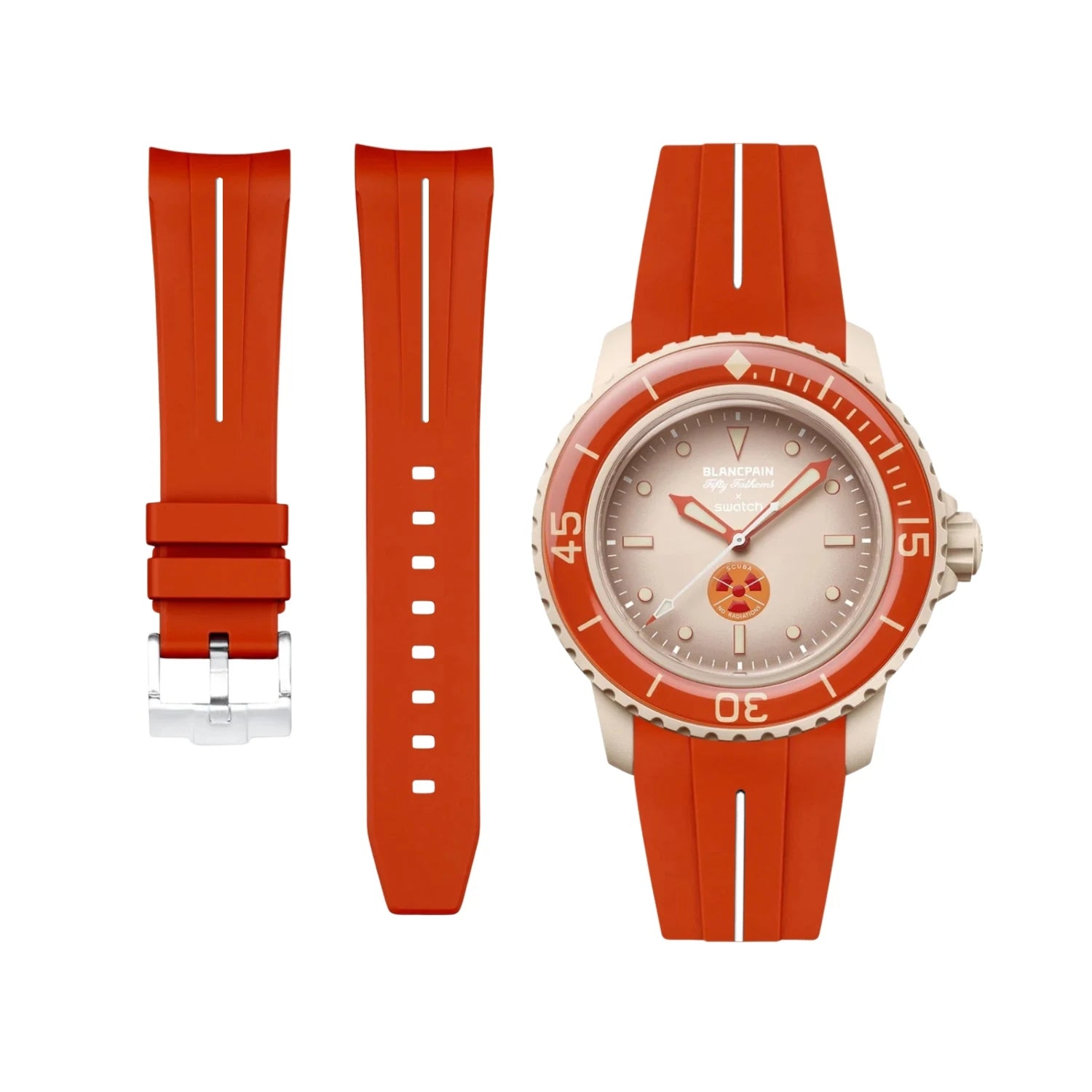 Kautschuk Armband für Blancpain X Swatch - Arctic Ocean - LuxLine® - Orange/White - Helvetus DE