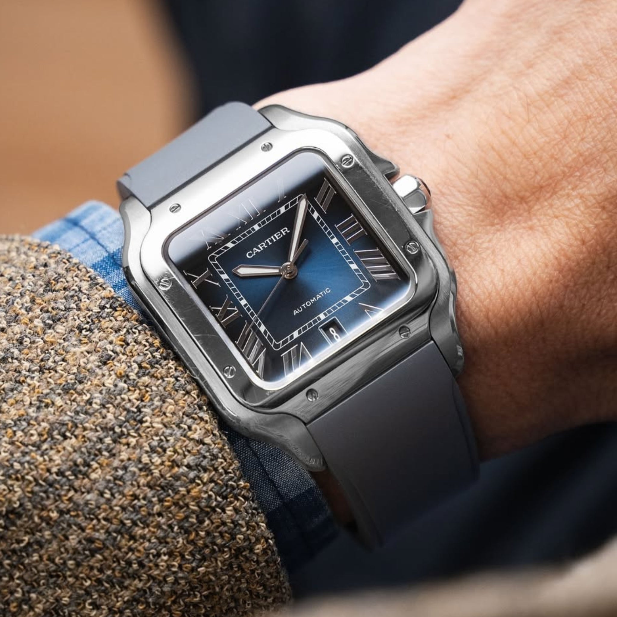 Kautschuk Armband für Santos de Cartier Medium/Large – Grau – Quick Switch/Release - Helvetus DE