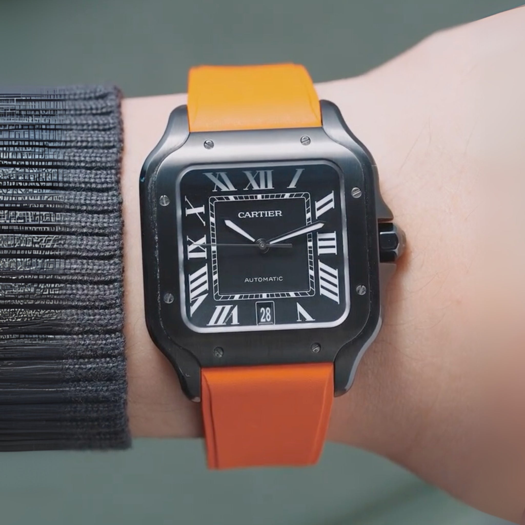 Kautschuk Armband für Santos de Cartier Medium/Large – Orange – Quick Switch/Release - Helvetus DE