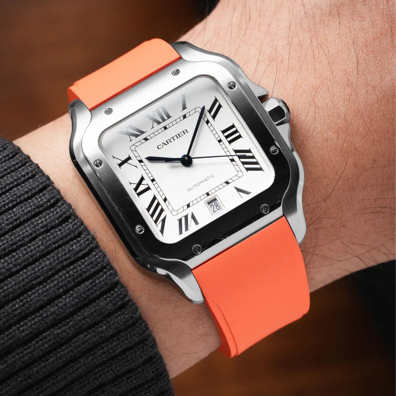 Kautschuk Armband für Santos de Cartier Medium/Large – Orange – Quick Switch/Release - Helvetus DE