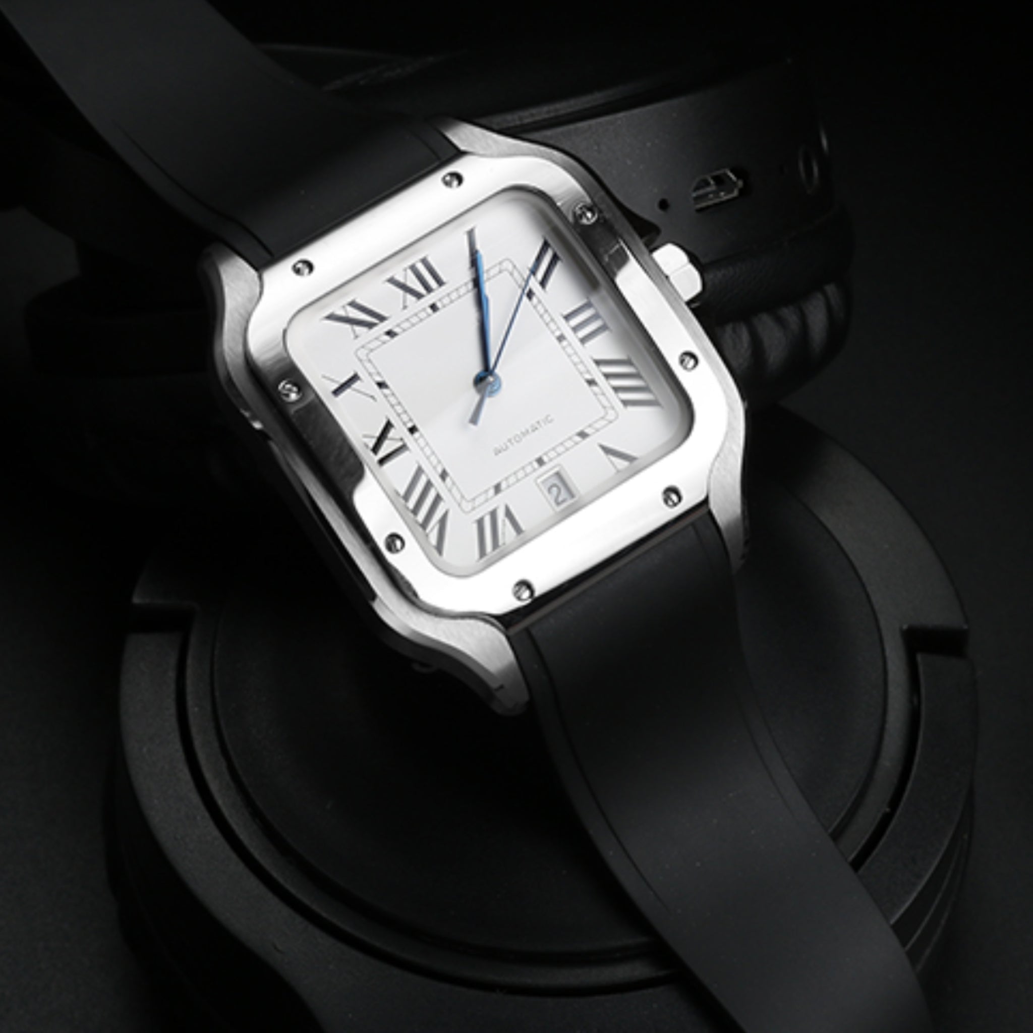 Kautschuk Armband für Santos de Cartier Medium/Large – Schwarz – Quick Switch/Release - Helvetus DE