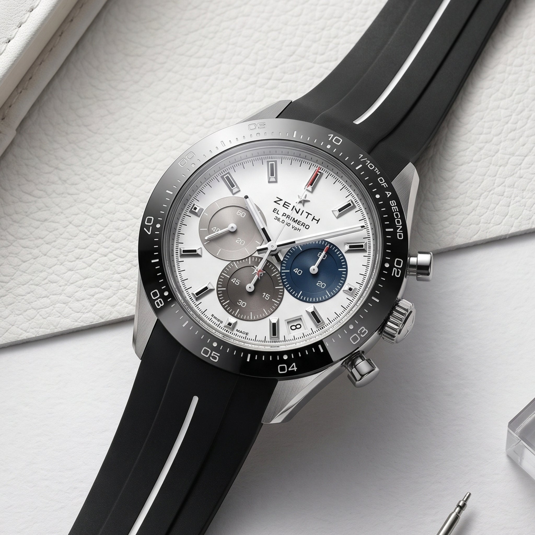 Kautschukarmband für alle Zenith Chronomaster Modelle – Schwarz/Weisser Line | LuxLine® - Helvetus