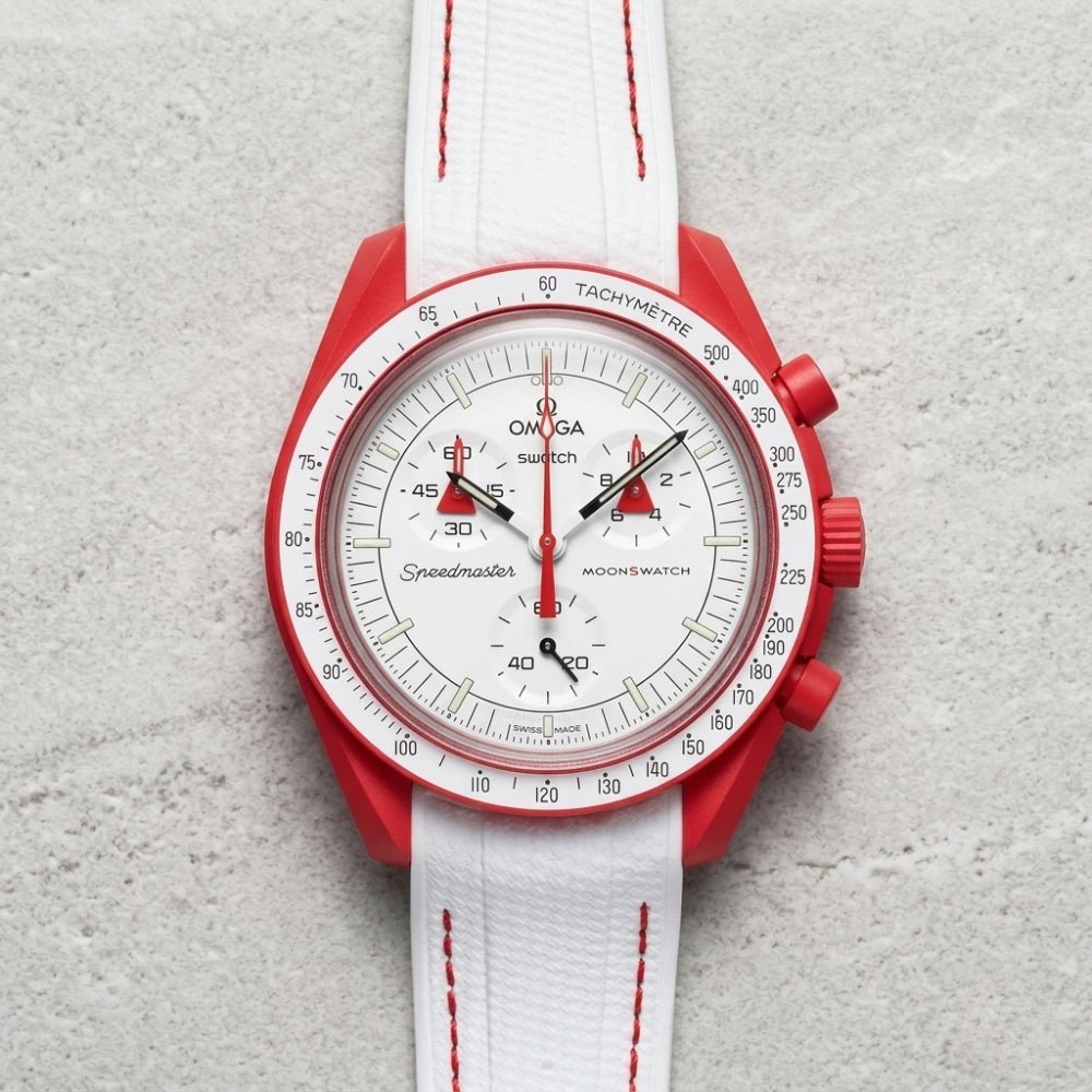 Kautschukarmband – Für Mission to Mars | Omega X Swatch | MoonSwatch – Weiß mit Rot - Helvetus DE