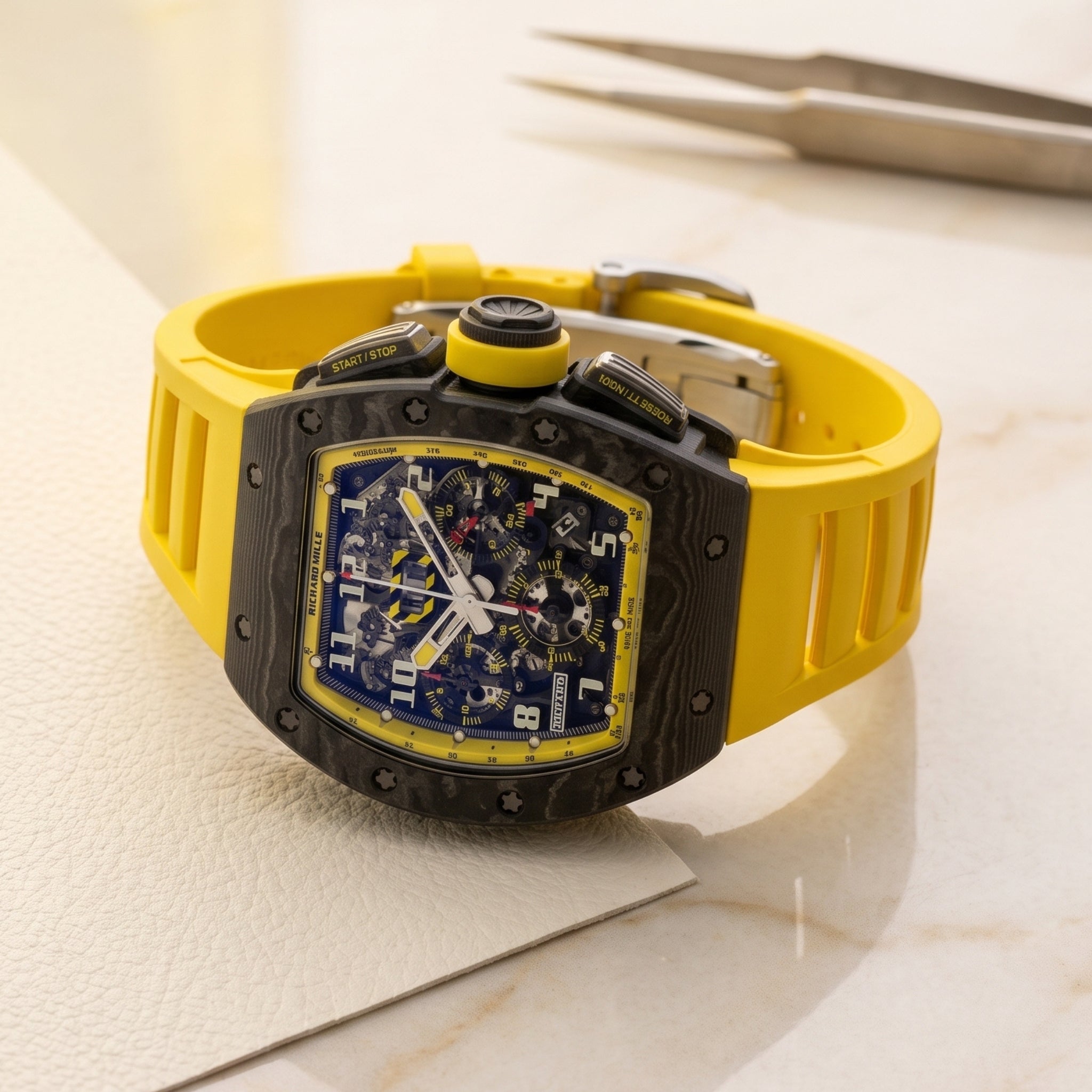 Kautschukarmband – Für Richard Mille RM011 | RM11-01 | RM11-02 | RM11-03 | RM11-04 | RM11-05 | RM47 | RM50 | RM52 | RM53-01 | RM57 | RM65 | RM69 – Gelb - Helvetus