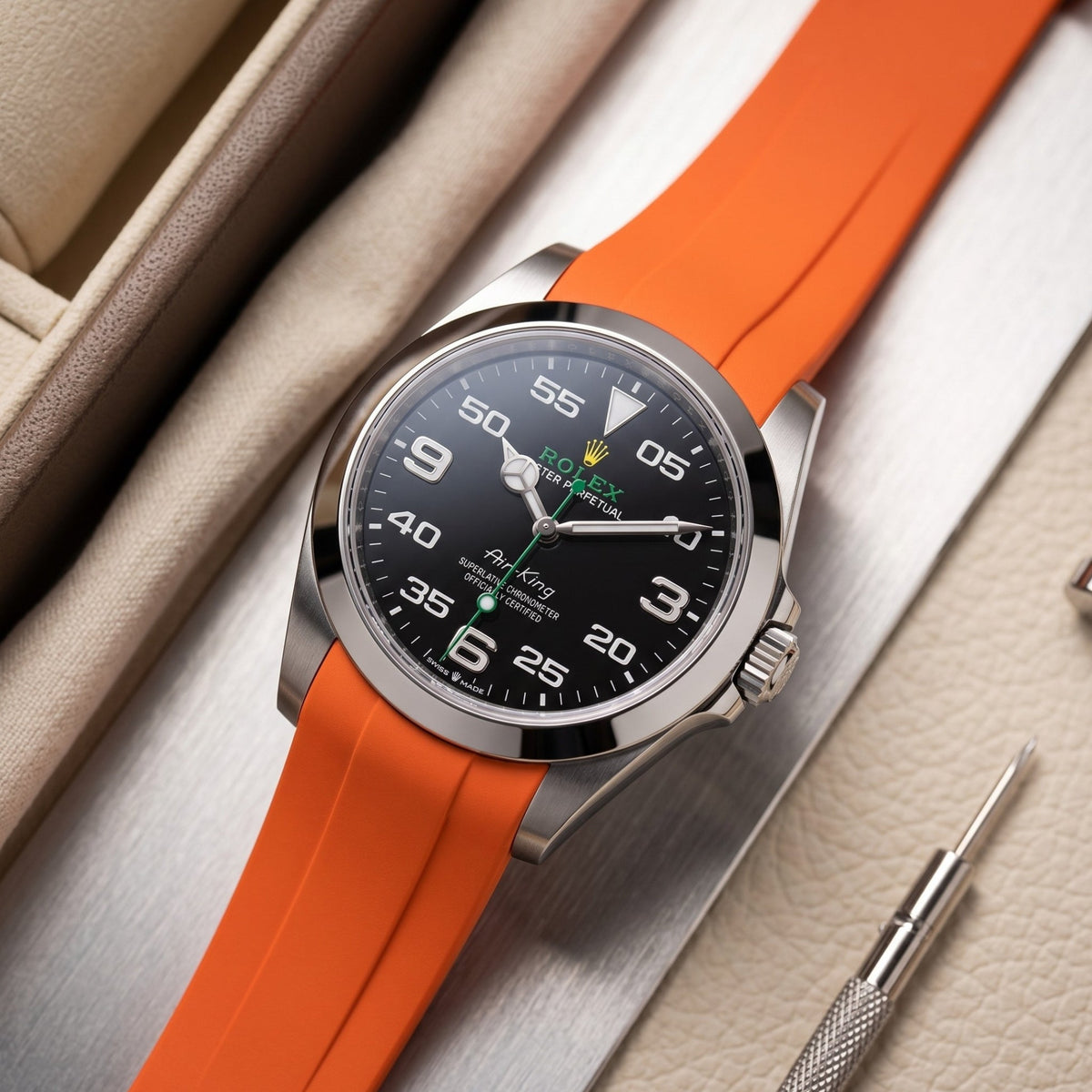 Kautschukarmband für Rolex Air-King 126900/116900 – Orange - Helvetus