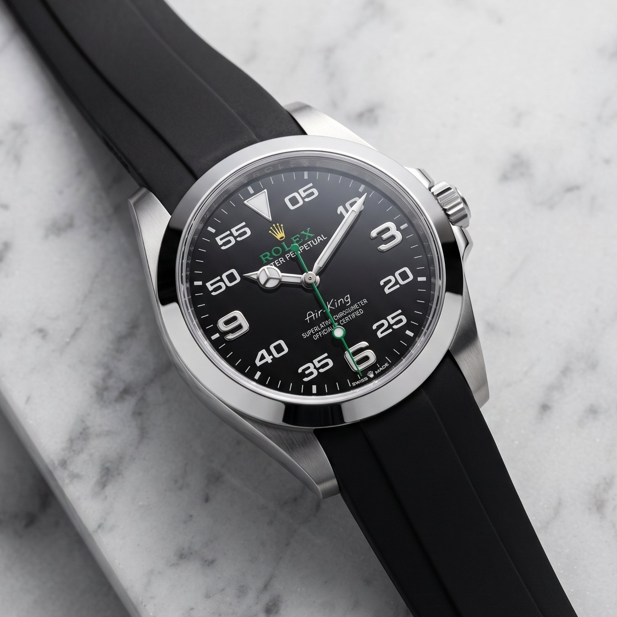 Kautschukarmband für Rolex Air-King 126900/116900 – Schwarz - Helvetus