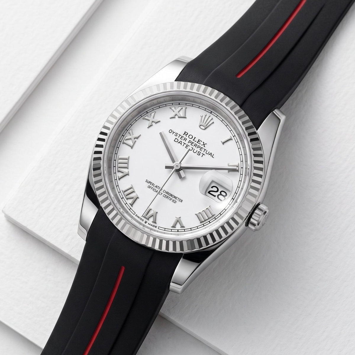Kautschukarmband für Rolex Datejust 36 – LuxLine® - Schwarz/Rot - Helvetus