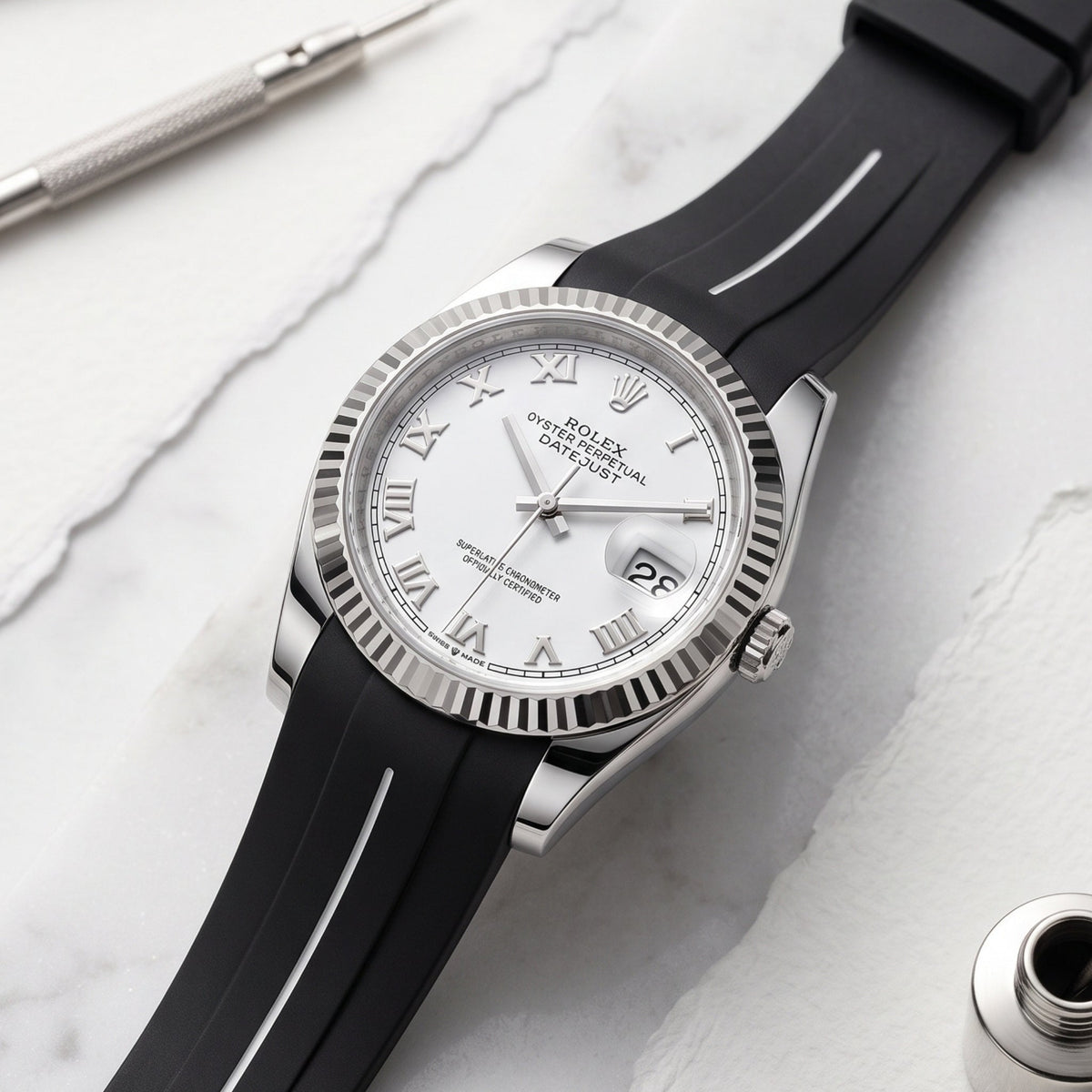 Kautschukarmband für Rolex Datejust 36 – LuxLine® - Schwarz/Weiss - Helvetus