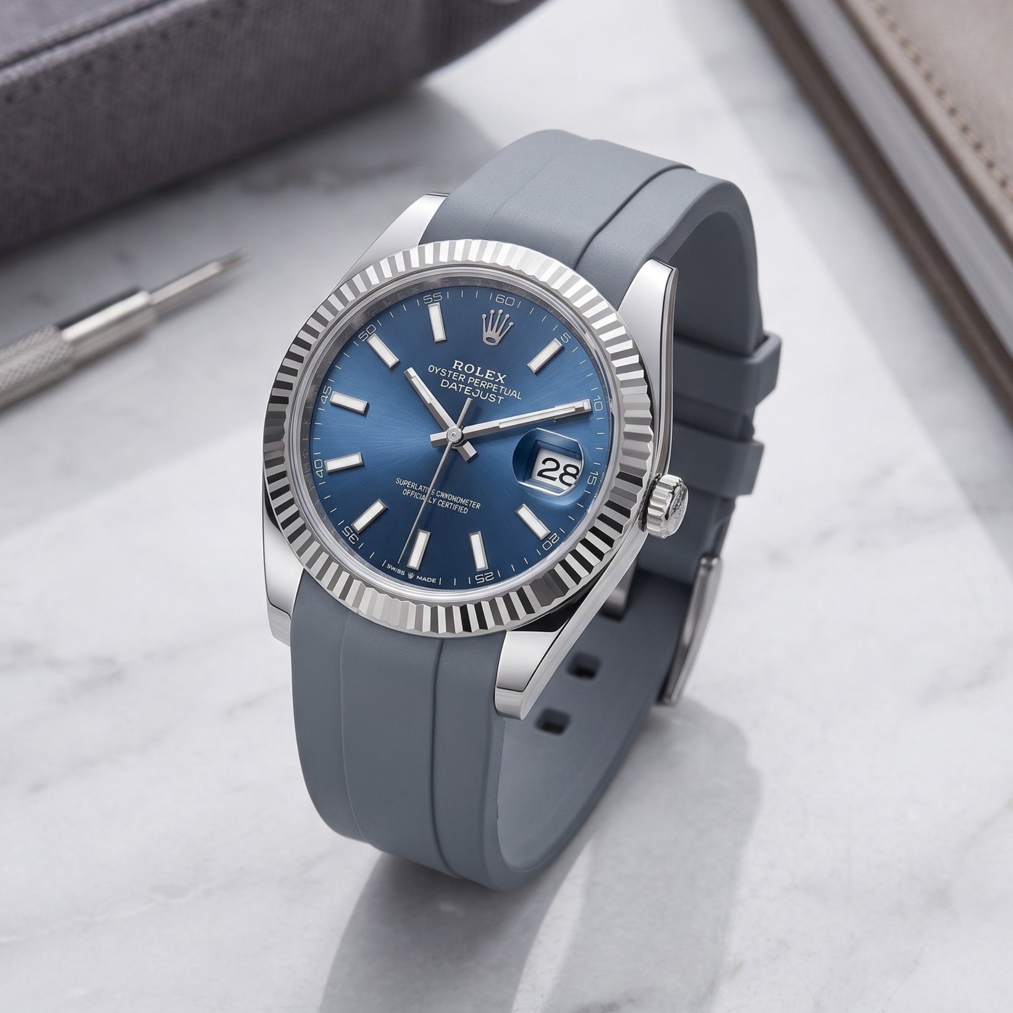 Kautschukarmband für Rolex Datejust 41mm – Grau - Helvetus
