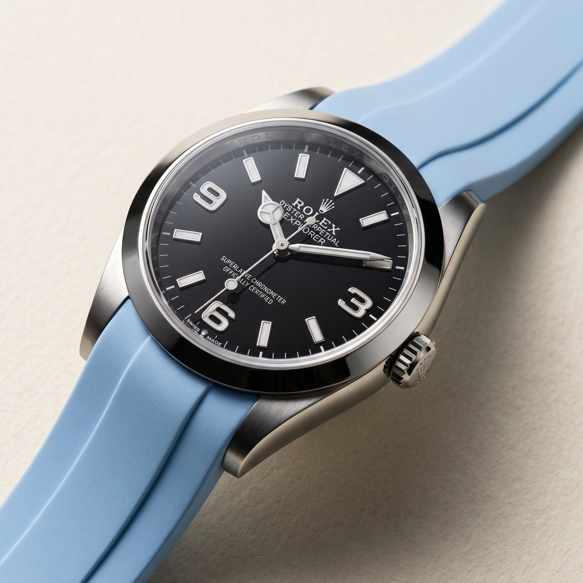 Kautschukarmband für Rolex Explorer I – Baby Blau - Helvetus