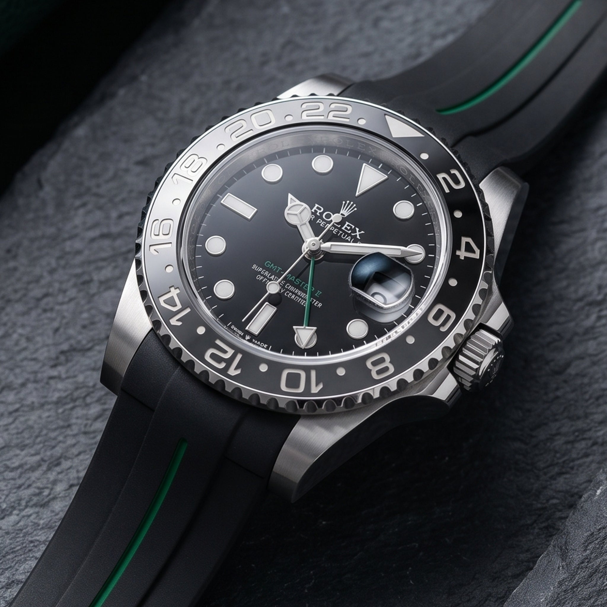 Kautschukarmband für Rolex GMT-Master II in Schwarz mit Grüner Linie | LuxLine® - Helvetus