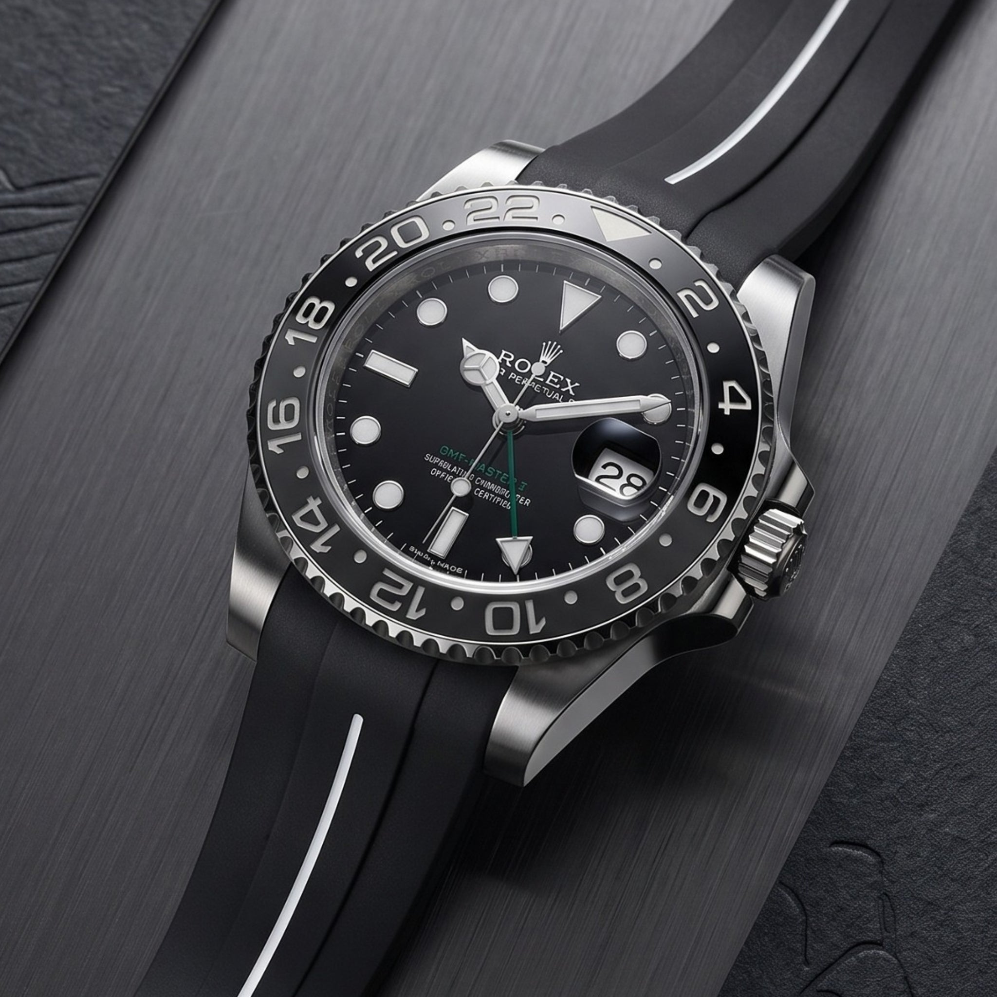 Kautschukarmband für Rolex GMT-Master II in Schwarz mit Weisser Linie | LuxLine® - Helvetus