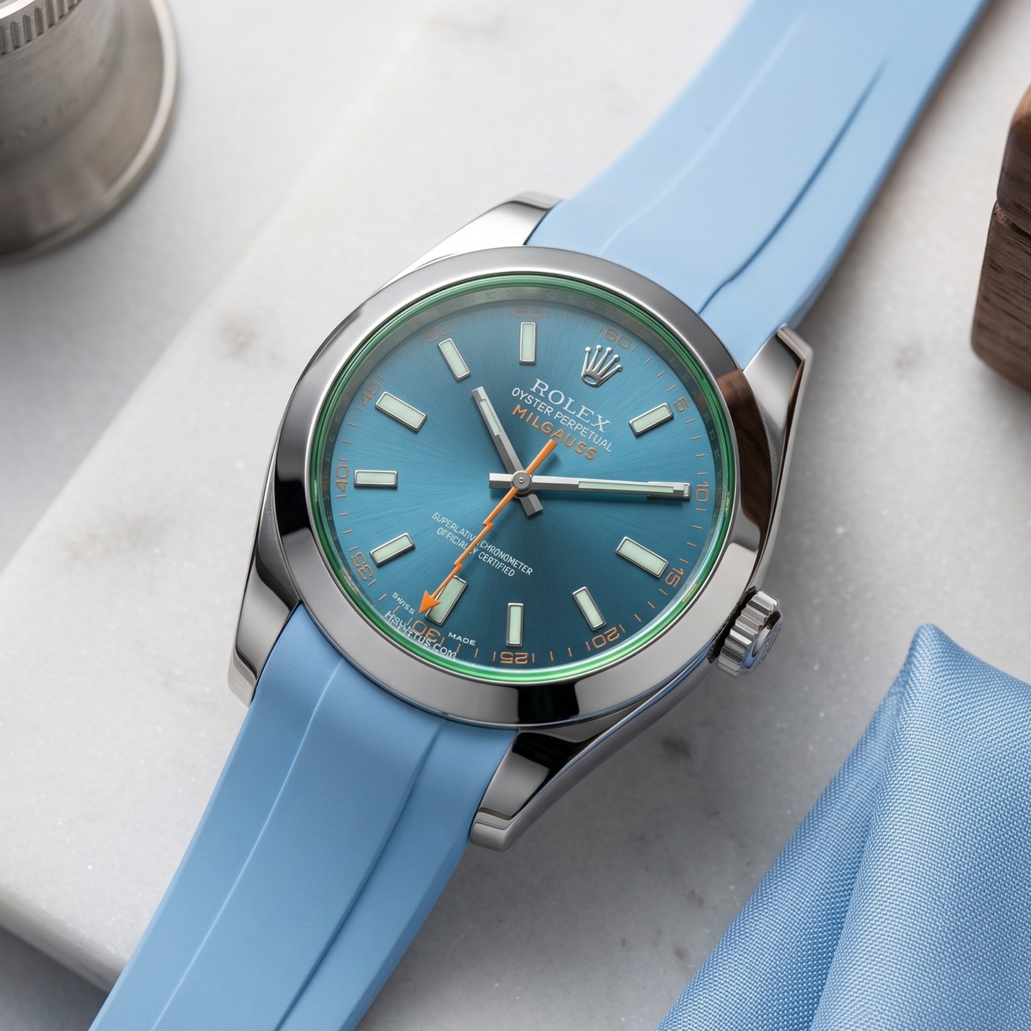 Kautschukarmband für Rolex Milgauss in Baby Blau - Helvetus