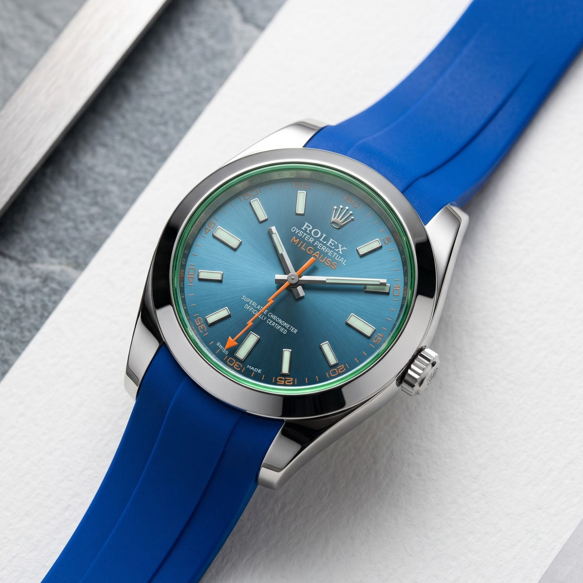 Kautschukarmband für Rolex Milgauss in Blau - Helvetus