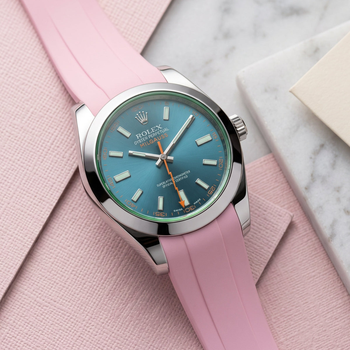 Kautschukarmband für Rolex Milgauss in Pink - Helvetus