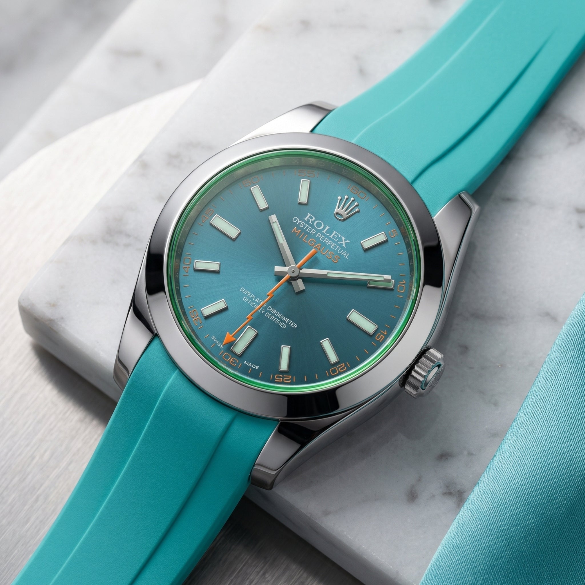 Kautschukarmband für Rolex Milgauss in Türkis - Helvetus