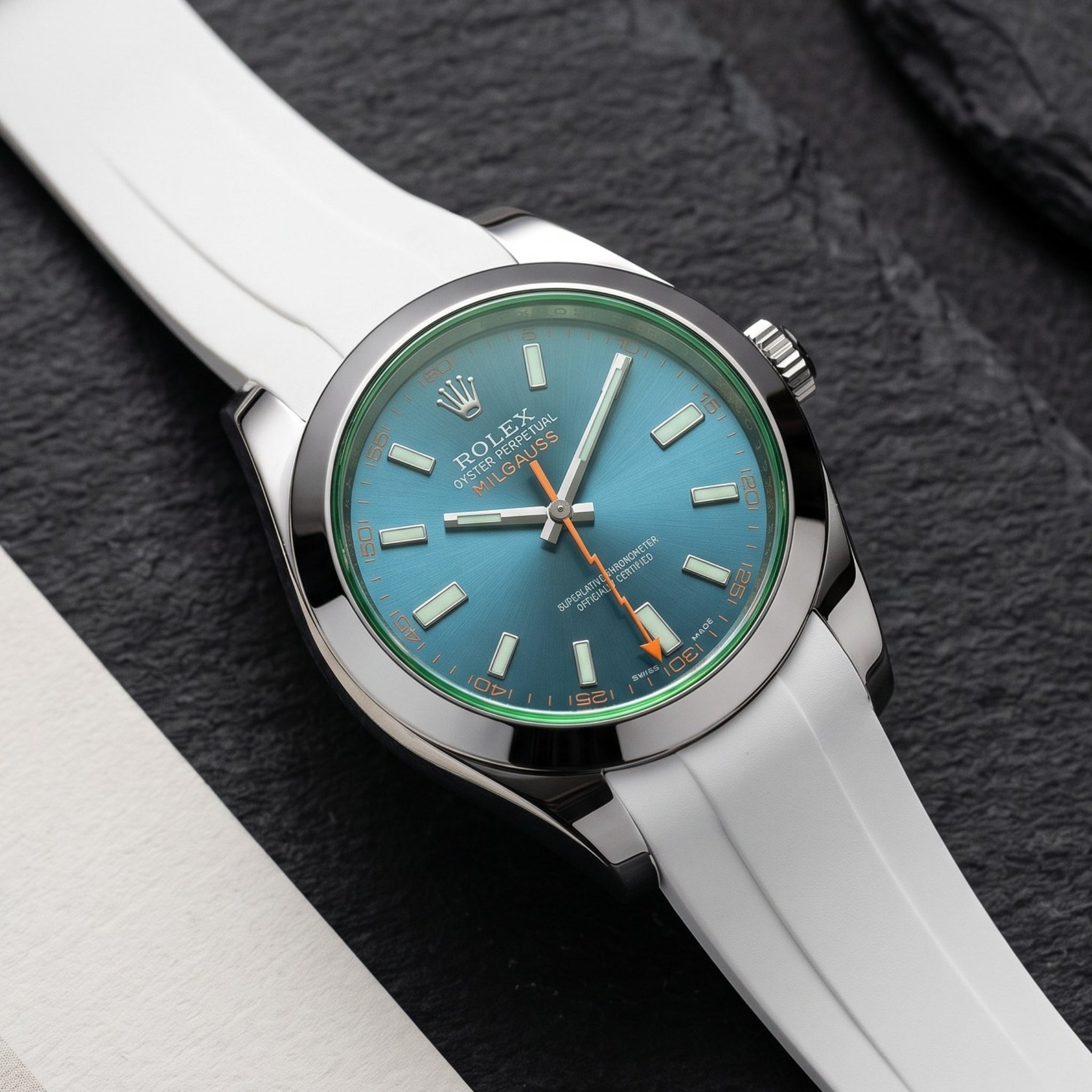 Kautschukarmband für Rolex Milgauss in Weiss - Helvetus