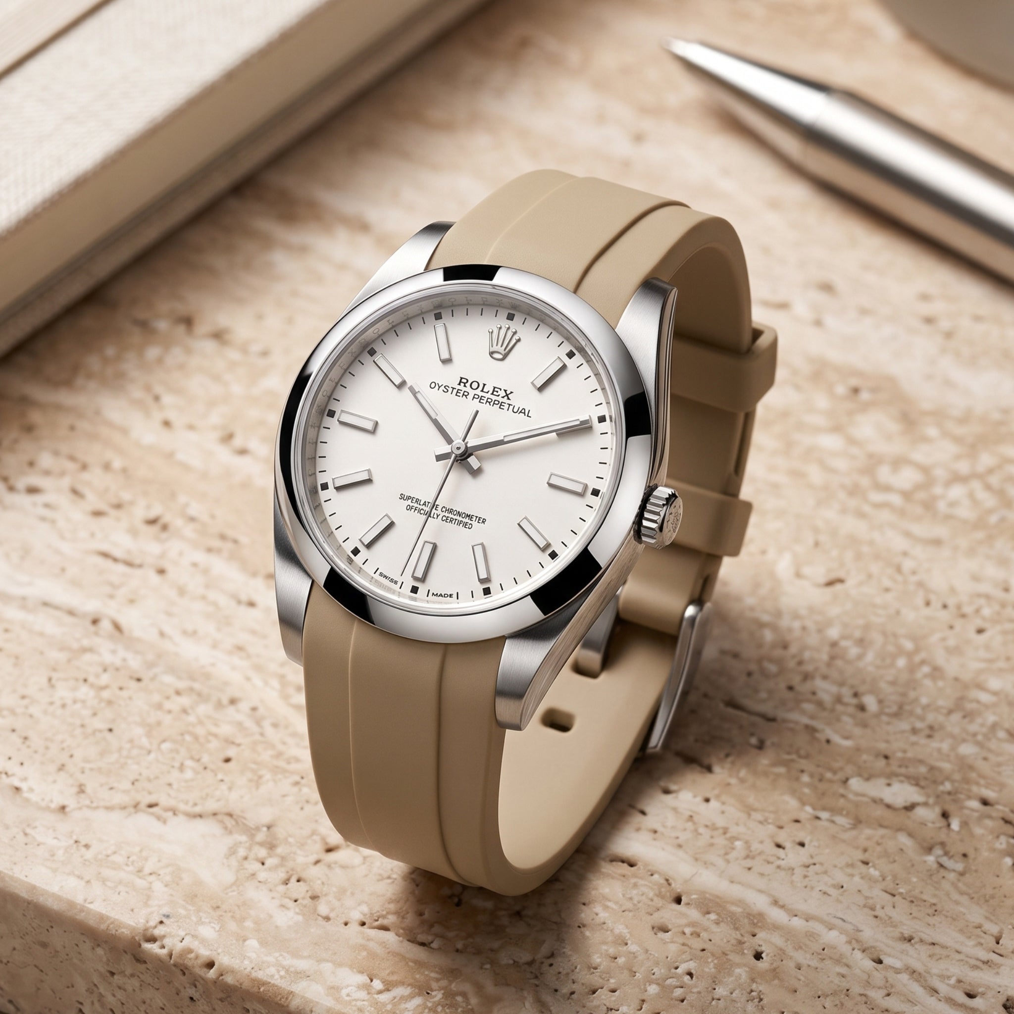 Kautschukarmband für Rolex Oyster Perpetual 39mm – Beige - Helvetus