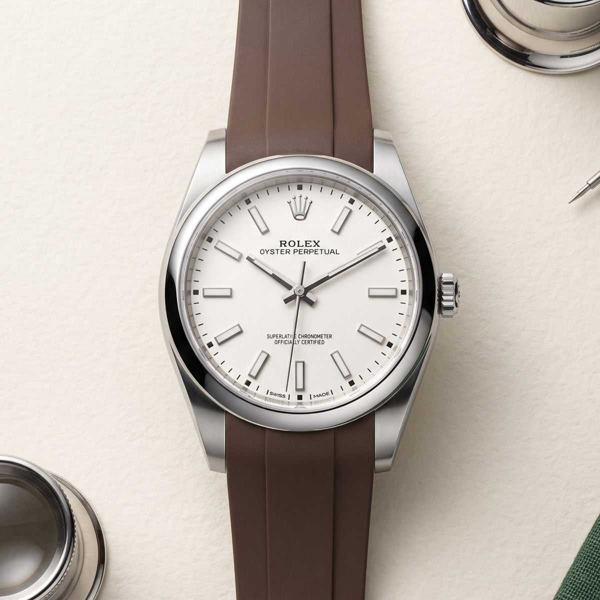 Kautschukarmband für Rolex Oyster Perpetual 39mm – Braun - Helvetus
