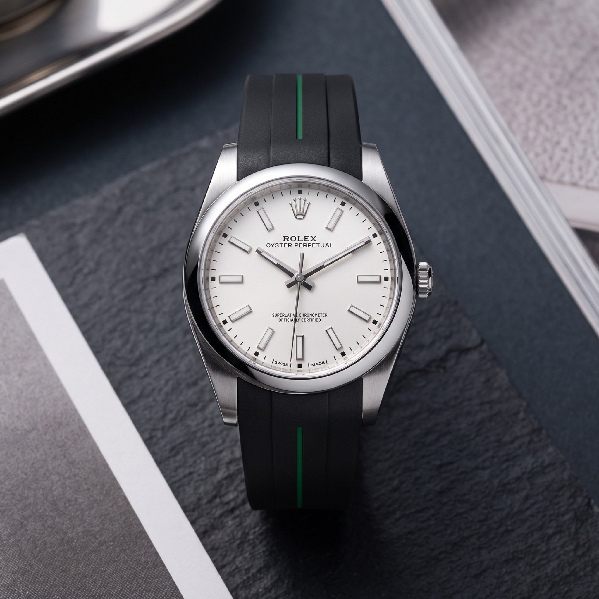 Kautschukarmband für Rolex Oyster Perpetual 39mm – LuxLine® - Schwarz/Grün - Helvetus