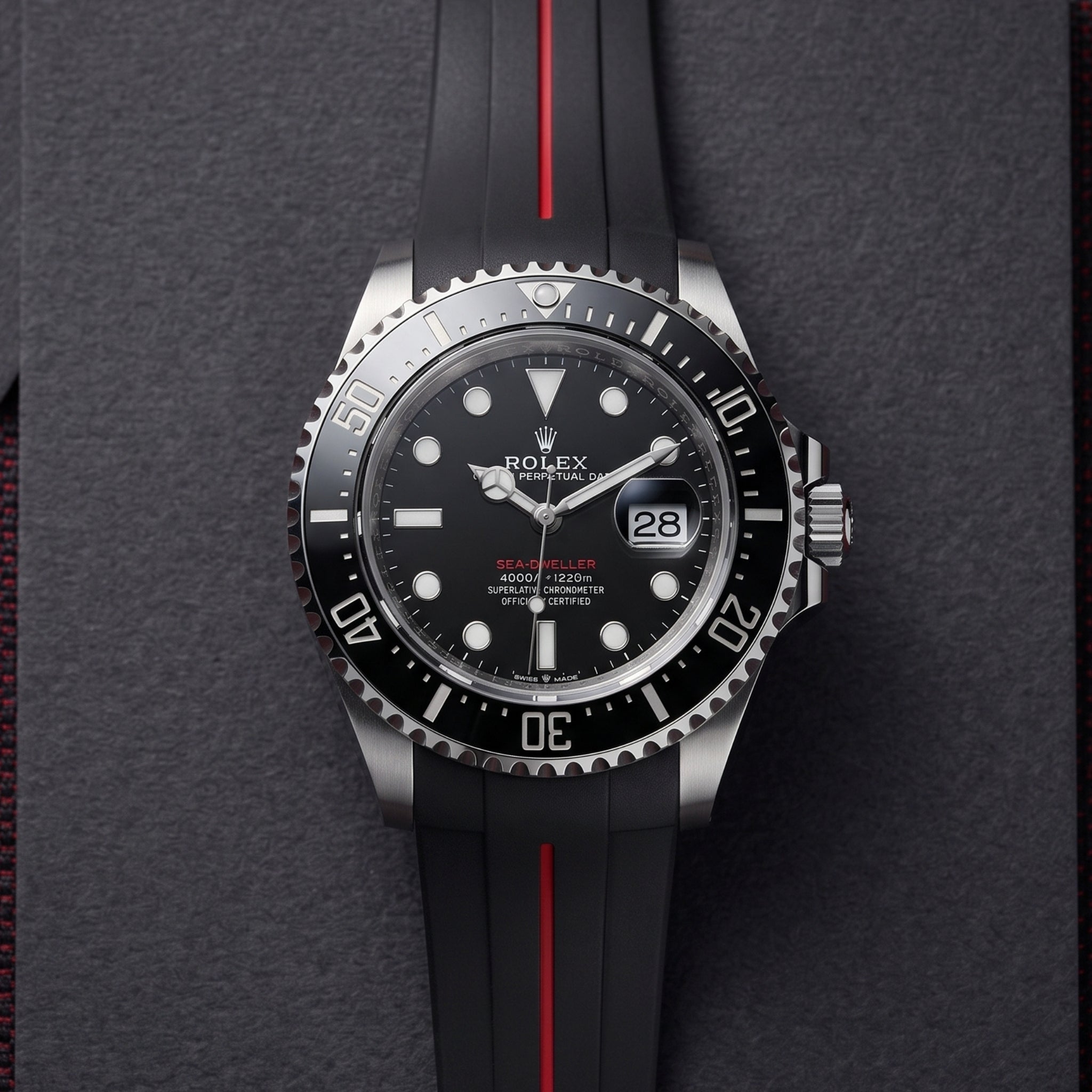 Kautschukarmband für Rolex Sea-Dweller – Schwarz/Rot Linie | LuxLine® - Helvetus
