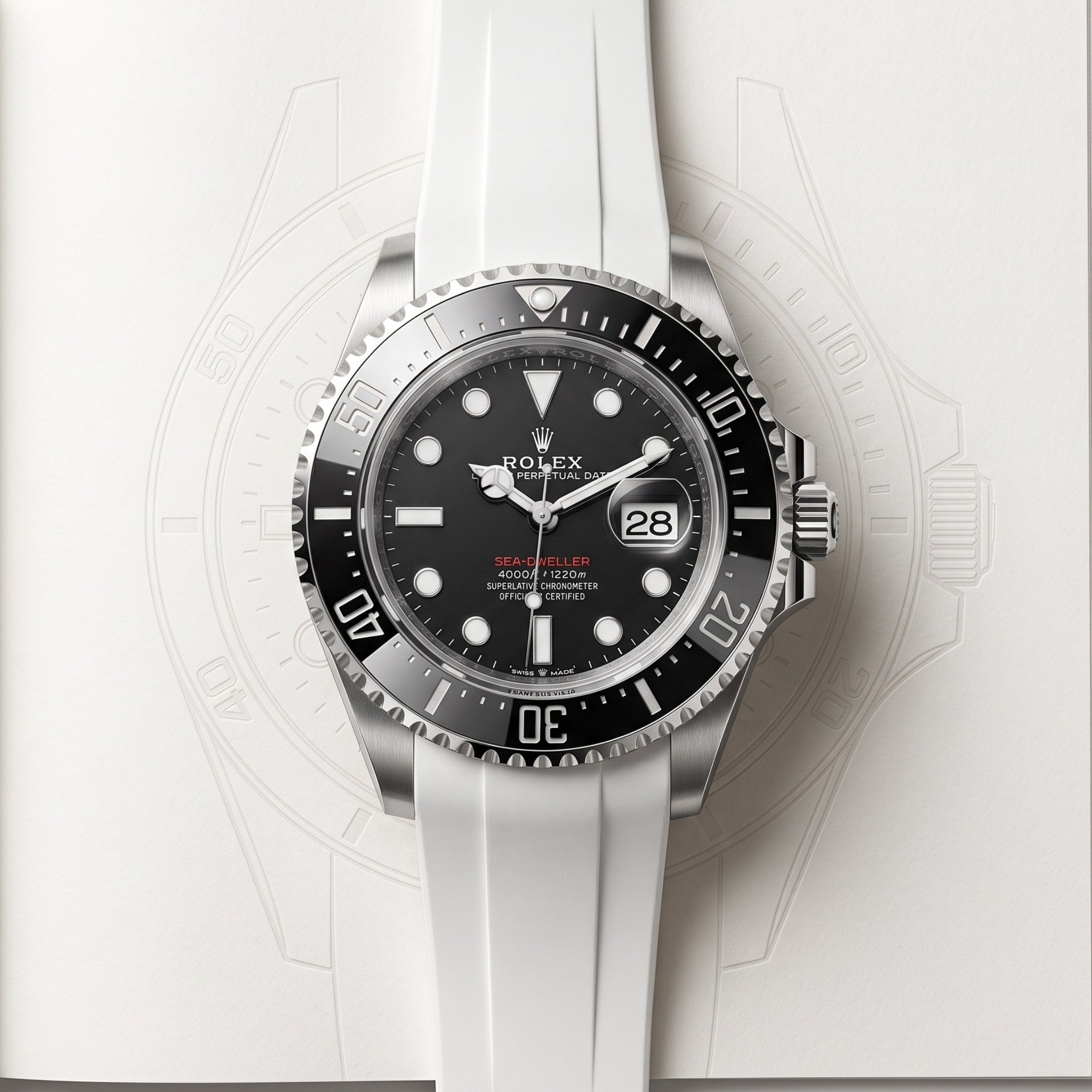 Kautschukarmband für Rolex Sea-Dweller – Weiss - Helvetus