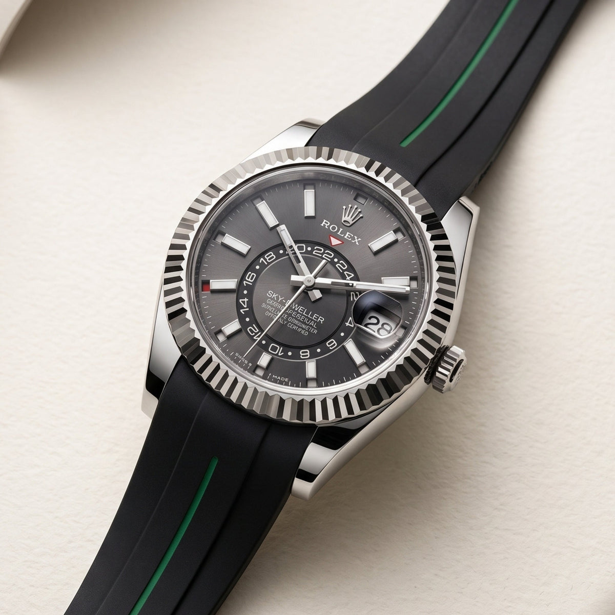 Kautschukarmband für Rolex Sky-Dweller – Schwarz/Grün Linie | LuxLine® - Helvetus
