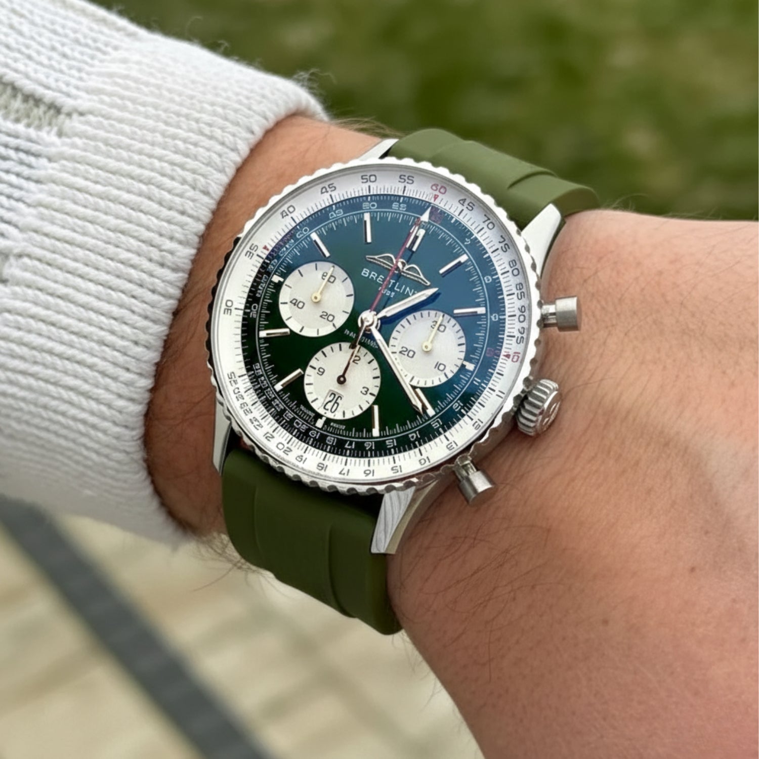 Kautschukarmband – Für alle Breitling Navitimer Modelle – Olivgrün - Helvetus DE