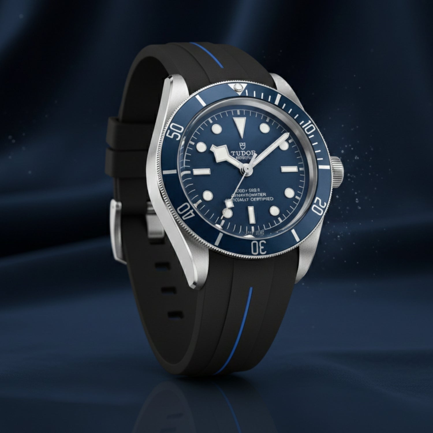 Kautschukarmband - Für alle Tudor Black Bay Modelle - Schwarz mit Blau | LuxLine® - Helvetus DE
