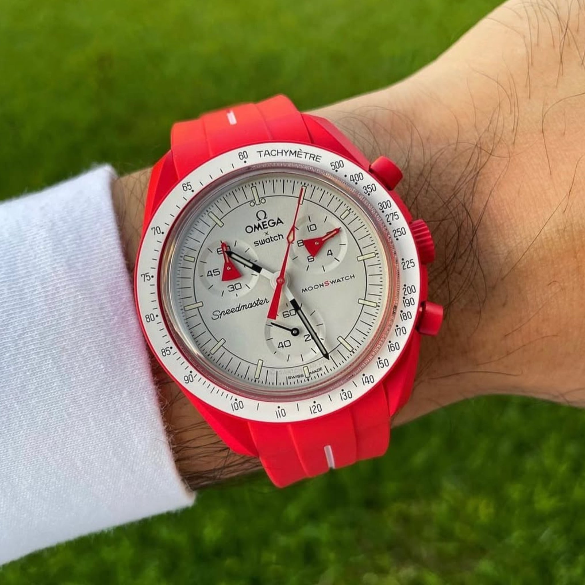 Kautschukarmband – Für Mission to Mars | Omega X Swatch | MoonSwatch – Rot mit Weißer Linie - Helvetus DE