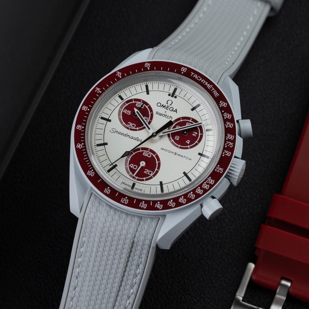 Kautschukarmband – Für Mission to Pluto | Omega X Swatch | MoonSwatch – Grau mit Weiß - Helvetus DE