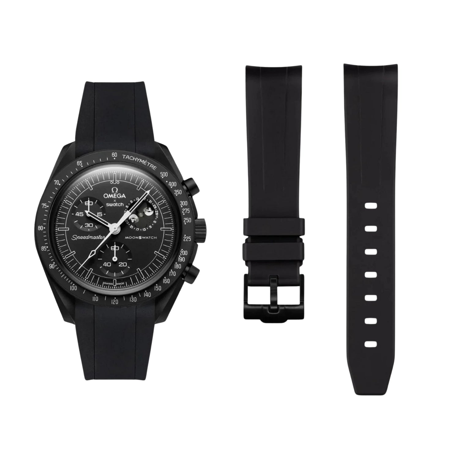 Kautschukarmband – Für Mission to the Moonphase – New Moon | Omega X Swatch | MoonSwatch – Schwarz - Helvetus DE