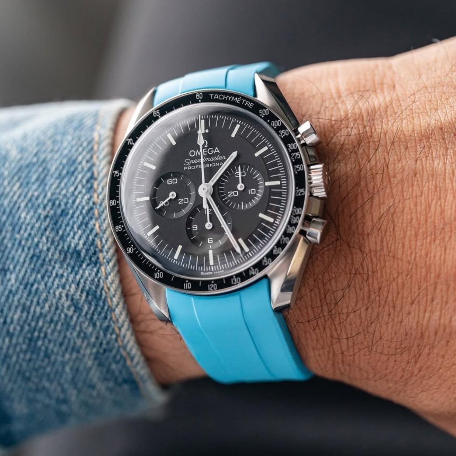 Kautschukarmband – Für Omega Speedmaster – Hell Blau - Helvetus DE