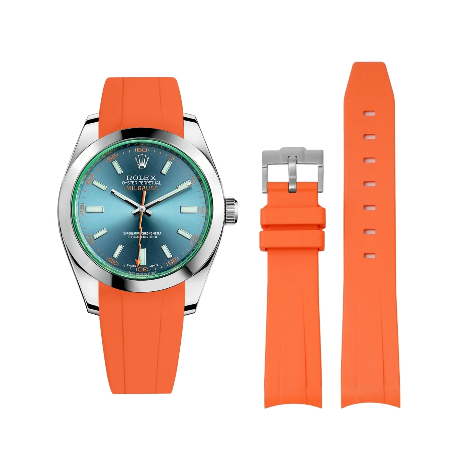 Kautschuk Uhrenarmband Rolex Milgauss Lederband Uhrenarmband Kautschuk Für Rolex Marineblau Faltschließe Gebürsteter  Stahl