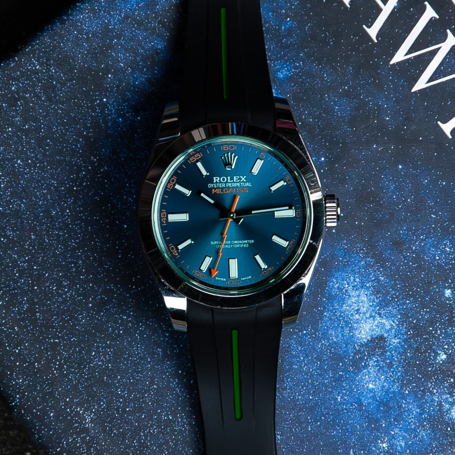 Kautschukarmband für Rolex Milgauss – LuxLine® - Schwarz/Grün - Helvetus DE