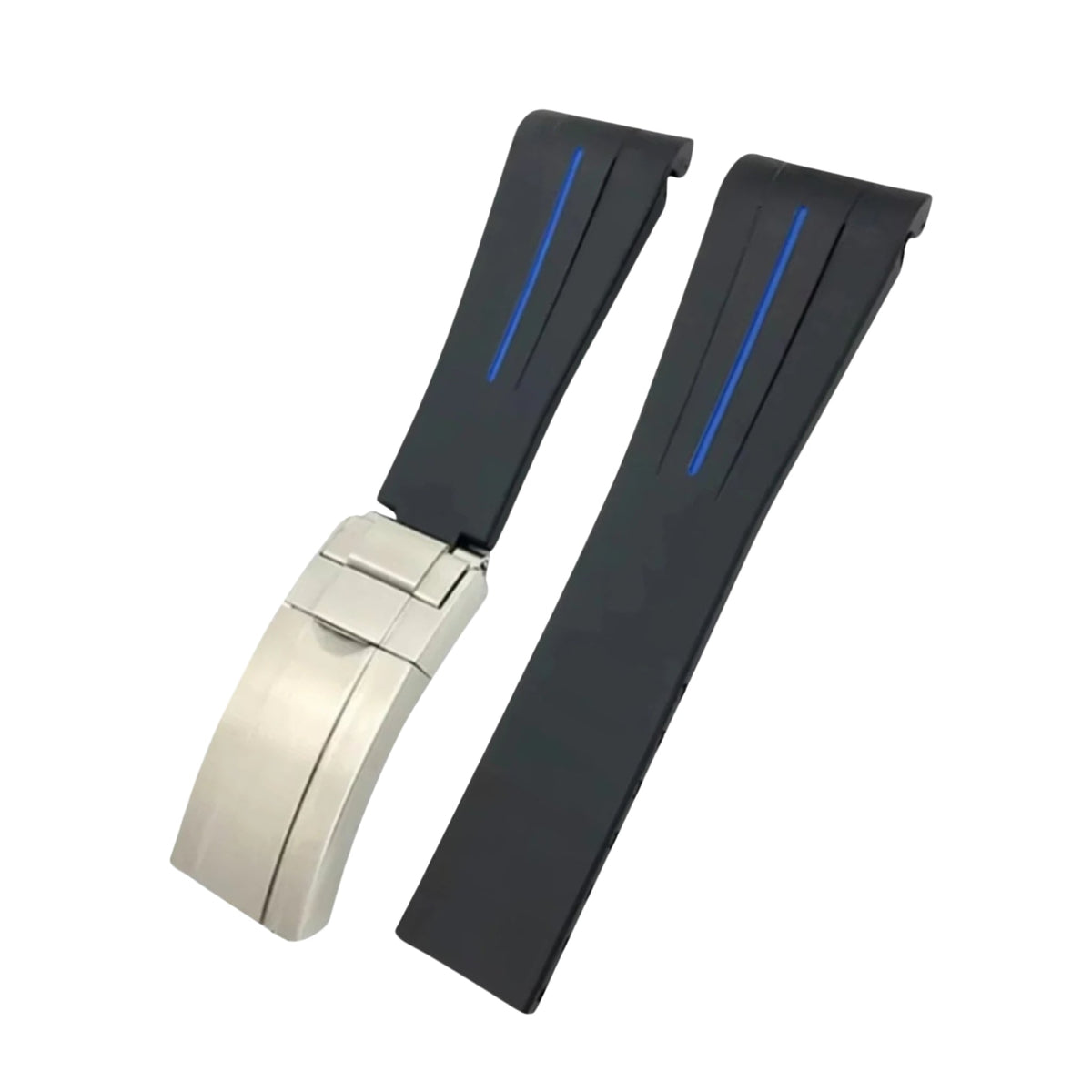 Kautschukarmband mit Faltschließe – Universal – Schwarz mit blauer Linie | LuxLine® - Helvetus